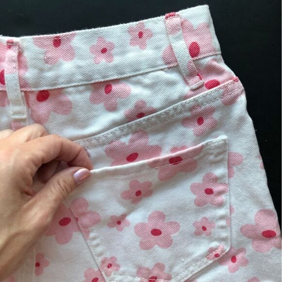 PacSun Pink 90’s Flower Vintage High Waisted Y2K Denim Shorts Size 24 - Picture 15 of 16
